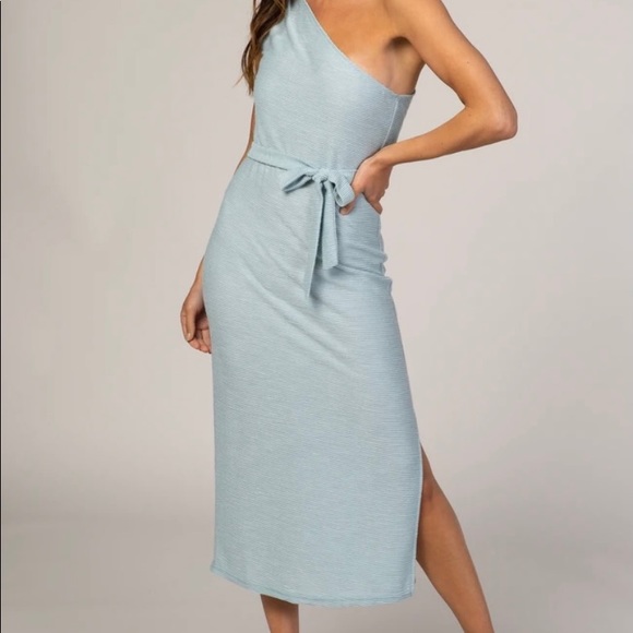 One Shoulder Powder Blue Dress by Pinkblush - Picture 1 of 3